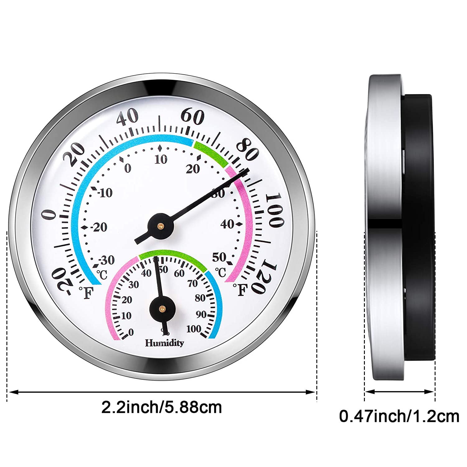 3 Pcs Indoor Outdoor Thermometer 2 in 1 Mini Home Temperature Humidity Hygrometer Monitor Gauge for Home Offices Wall(Silver,2.2 Inch)