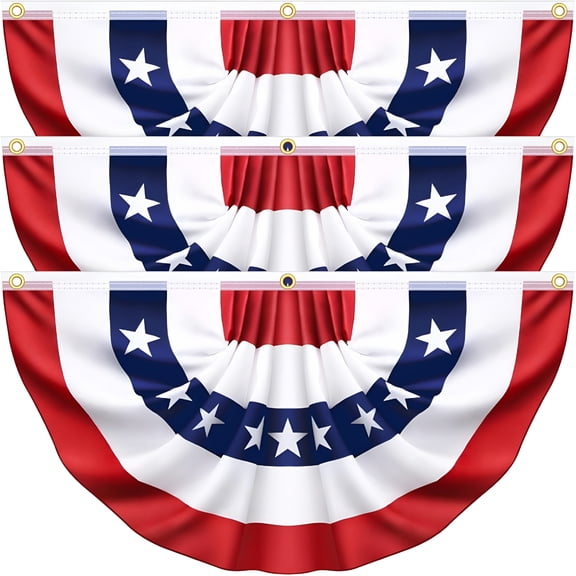 AUQ 3 Pack American USA Pleated Half Fan Bunting Flags Outdoor,Bunting Flags Patriotic Half Fan Banner Flag for Party Memorial Day Fourth of July Independence Day Decorations