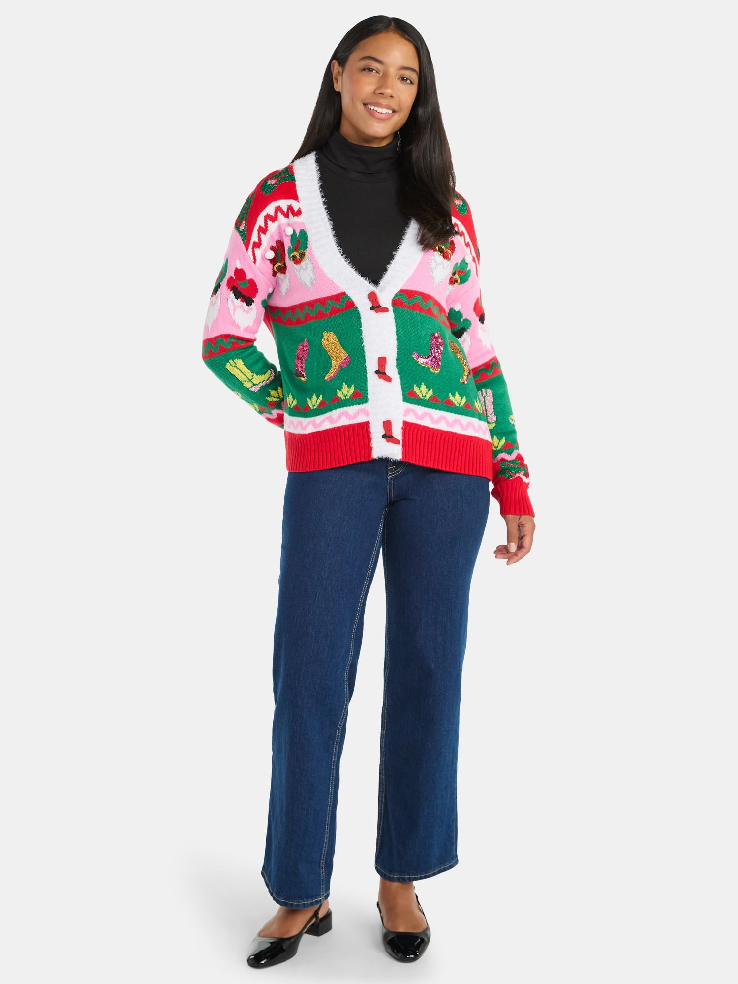 Women's Embellished Button Front Christmas Cardigan from Holiday Time, Sizes XS-XXXL
