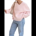thumbnail image 2 of Suéteres de Cuello en V para Mujer, Suéteres Negros, Tops de Punto Básicos de Otoño con Dobladillo Alto y Bajo, Suéter Informal. Rosa L, 2 of 7