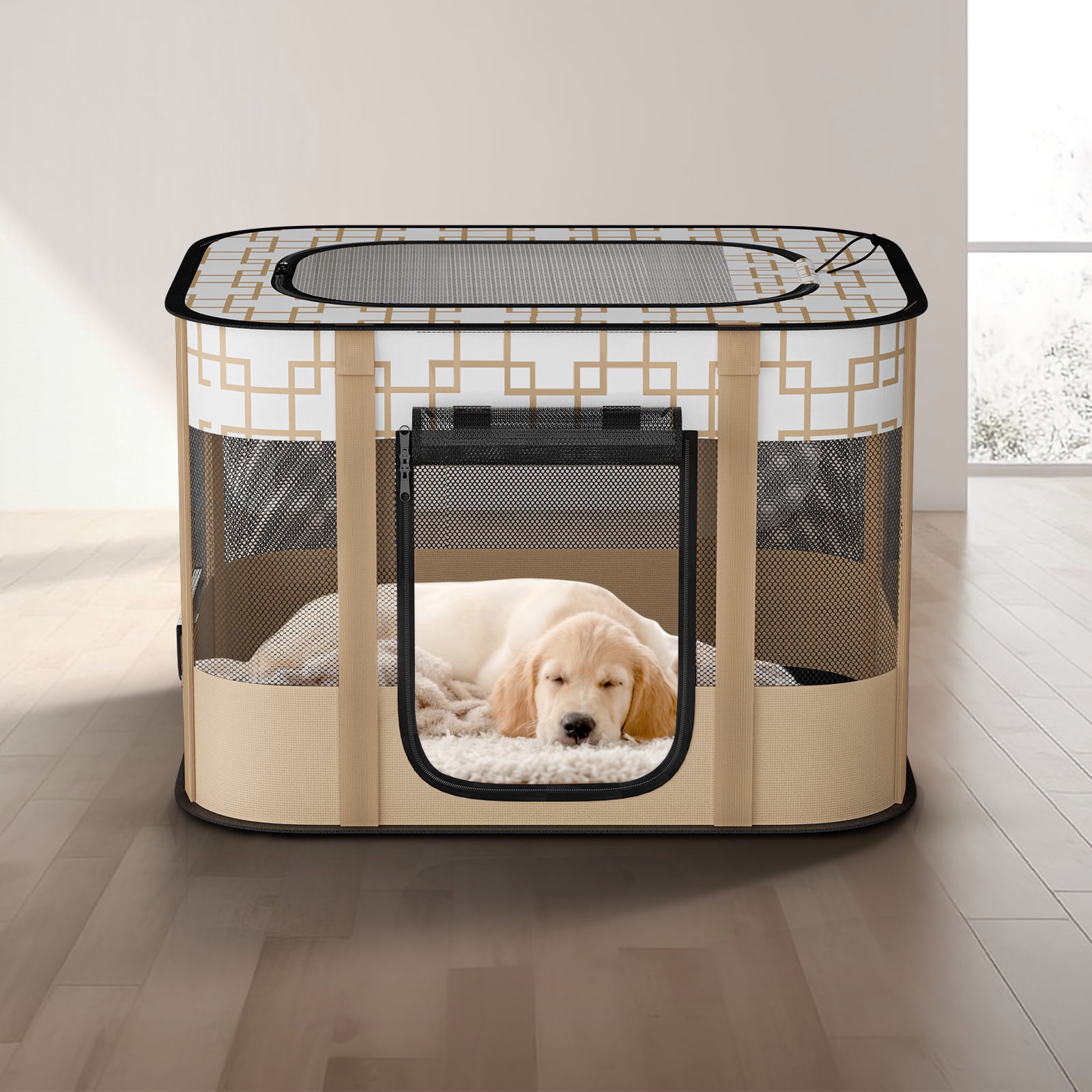 BEBANG Pet Playpen, Foldable Portable Dog Cat Playpens Exercise Kennel Tent, Removable Shade Cover, Indoor Outdoor Travel Camping Use(M)