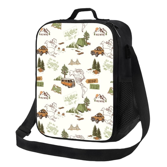 Xecao Road Trip Print Lunch Bag - Durable, Double-Insulated Lunch Bag, Holds Lunch Box, Water Bottle, & Snacks,Leakproof Cooler Tote Bag