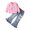 Pink, variant on KAUOD Girls 2 Piece Tops Jeans Set Bow Crew Neck Sweatshirts Flare Ruffles Denim Pants Outfits Kids Cute Pullover Sweater