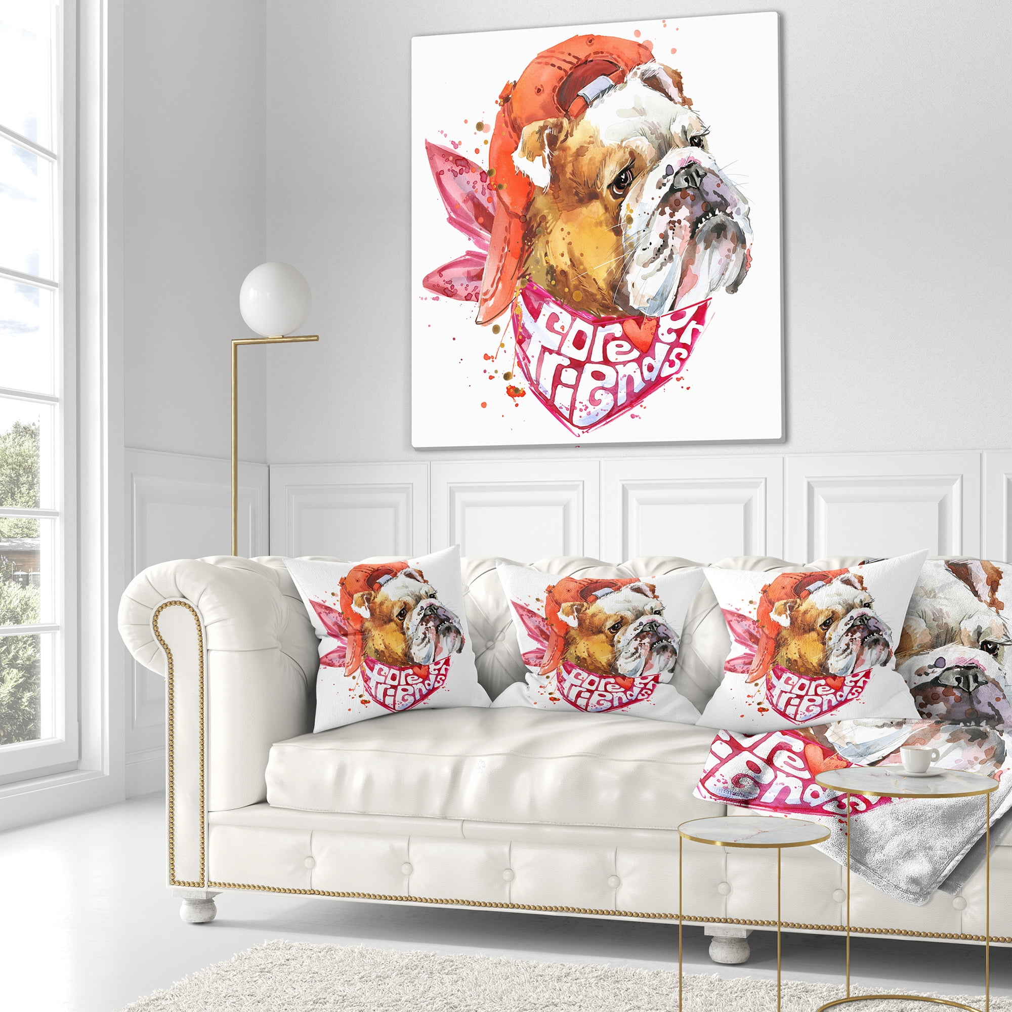 Designart Forever Friends Funny Dog - Animal Throw Pillow - 16x16