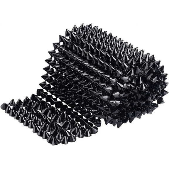 1 Yard Black Flatback Punk Rock Bead Trim 4 inch Wide Sew Stitch On Plastic Spike Cone Studs Rivets Flat-Back Punk Rock Trim Ribbon Mesh Bead Craft