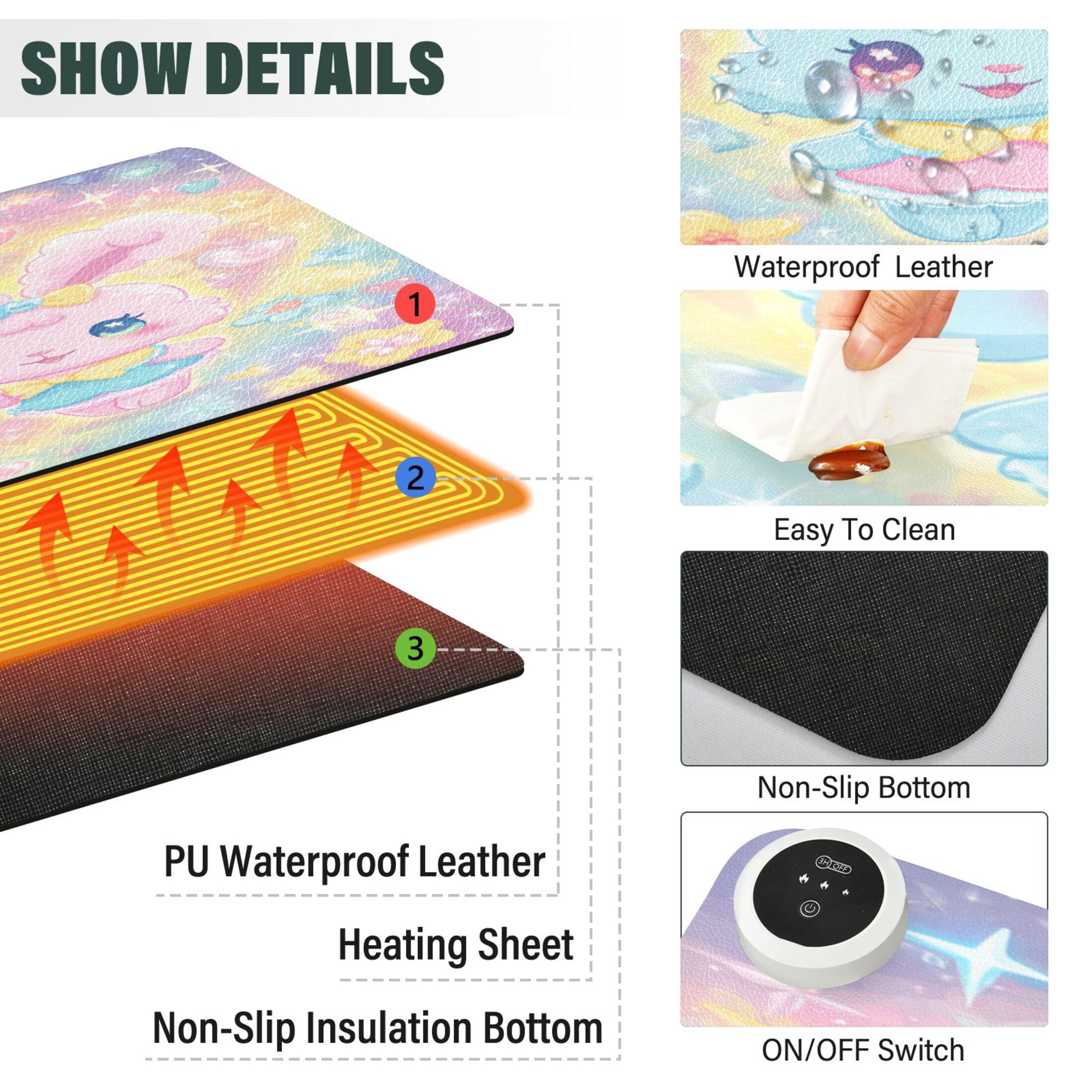 Large Heated Desk Mat Mouse Pad 31.5"x13"PU Leather Graphene Heating Desk Warmer with 3 Temperature Settings 110V US Plug Non-Slip Warm Pad for Home, Office, and Gaming Dreamy Celestial Bunny Duo