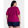 thumbnail image 3 of Terra & Sky Women's Plus Eyelet Yoke Top with Short Puff Sleeves, Sizes 0X-5X, 3 of 5