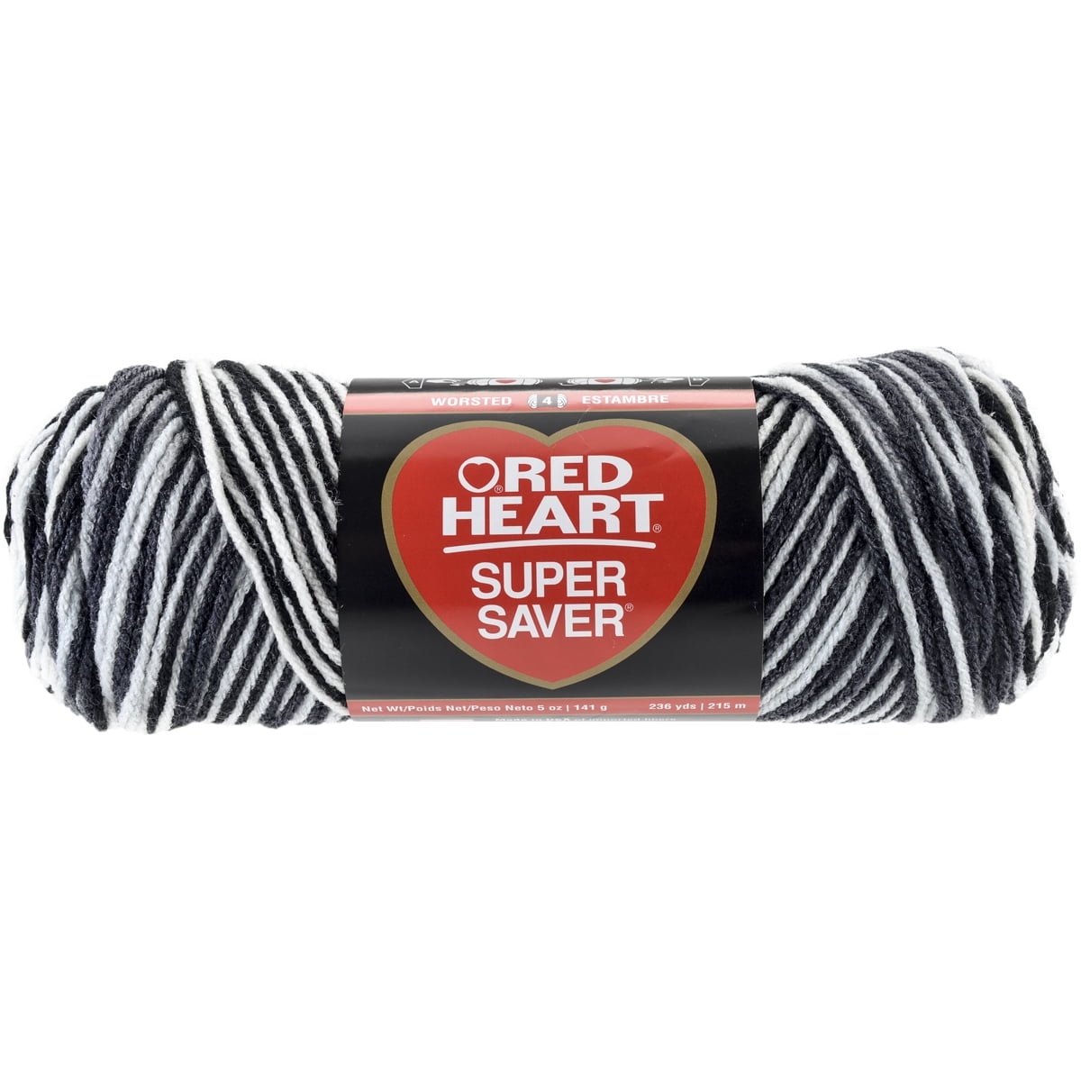 Red Heart Super Saver Size 4 Acrylic Zebra Yarn, 244 yd