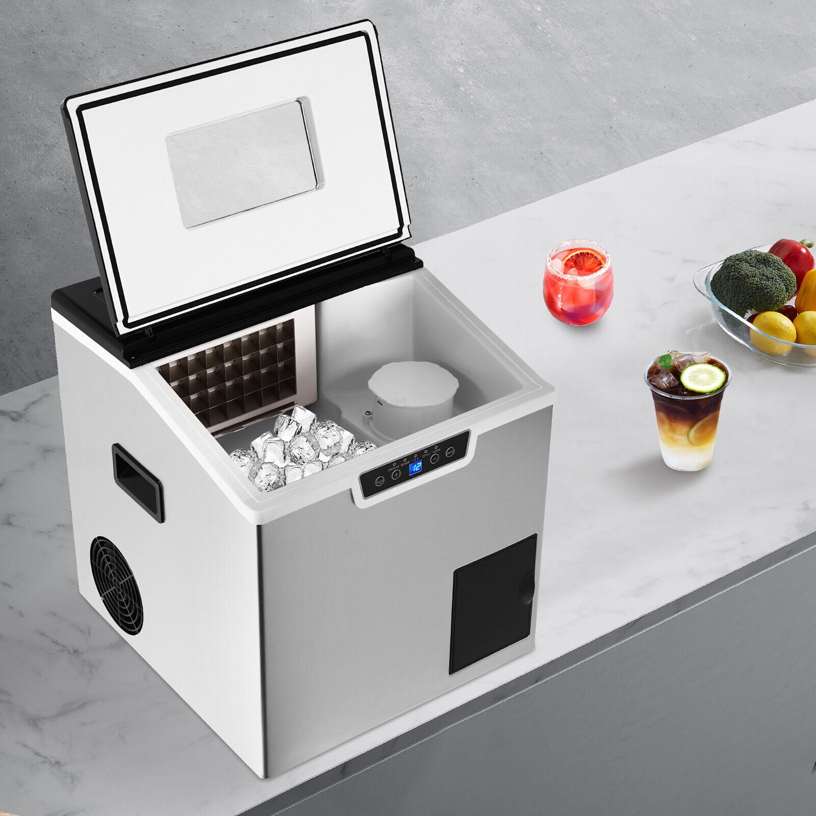 TFCFL 1000g Tabletop Square Crushed Ice Cube Maker Electric Ice Maker Crusher 30-Stainless Steel 150-180W 40kg/Day