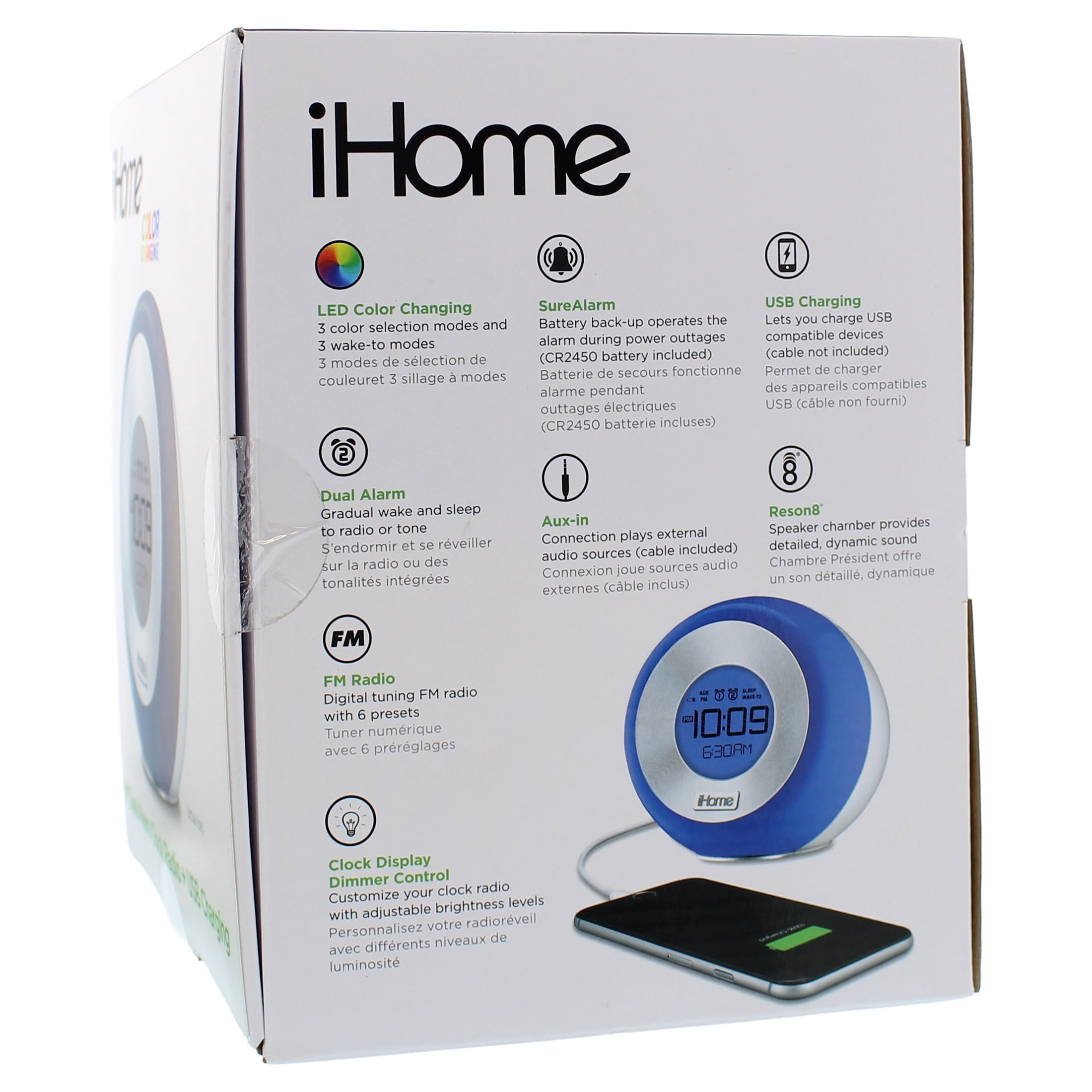 iHome IM29SC Color-Changing Dual Alarm FM Clock Radio with USB Charging