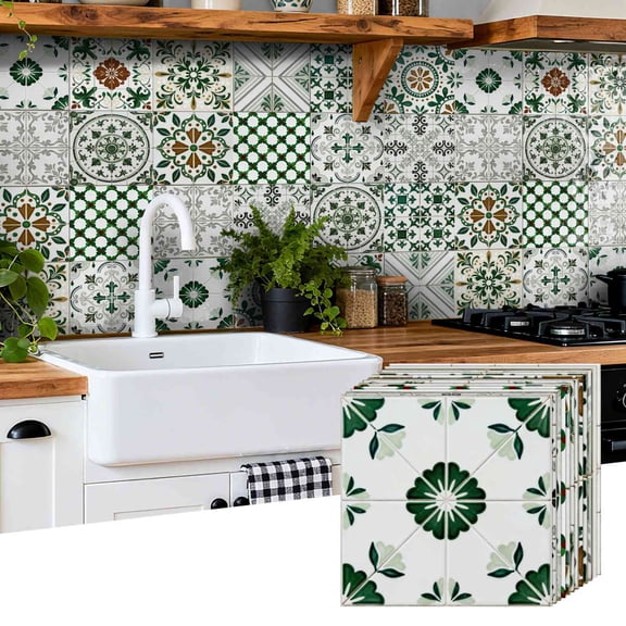 24PCS Mediterranean Style Peel and Stick Wall Tile Decals - 6"x6" Vintage Waterproof Vinyl Moroccan Bohemian Stickers for Kitchen Backsplash, Bathroom, Stair Riser Decor