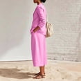 thumbnail image 4 of ZQUUVOU Two Piece Outfit Set for Women Linen V Neck Long Sleeve Button Blazer Shirt Wide Leg Cropped Pants Dress Casual Outfits Pink, 4 of 9