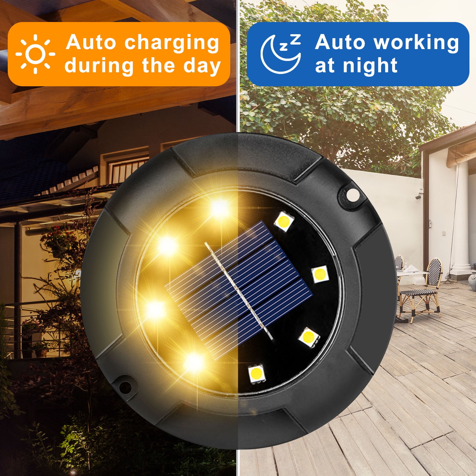Fohil 12 Pack Solar Ground Lights Outdoor,12 LEDs Solar Disk Lights Waterproof In-ground Lights for Pathway Lawn Yard Patio Walkway Driveway Deck Garden Decor