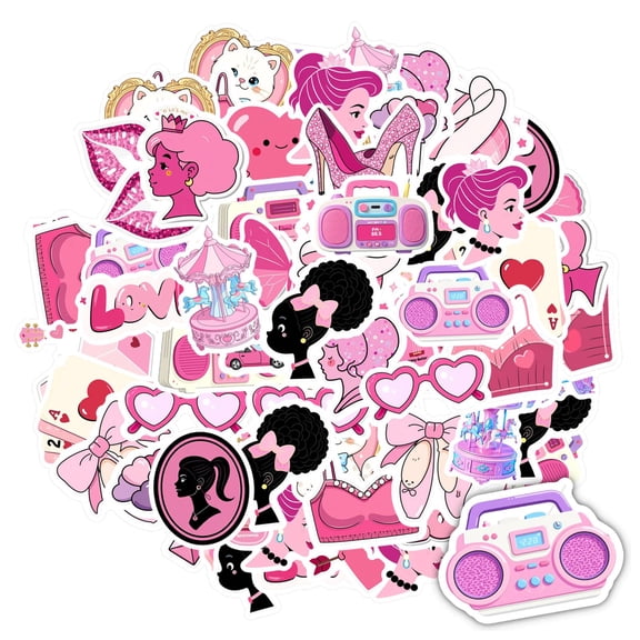 35pcs Pink Stationery Stickers Cute Kids Stickers Playful Funny Stickers for Suitcases Laptops