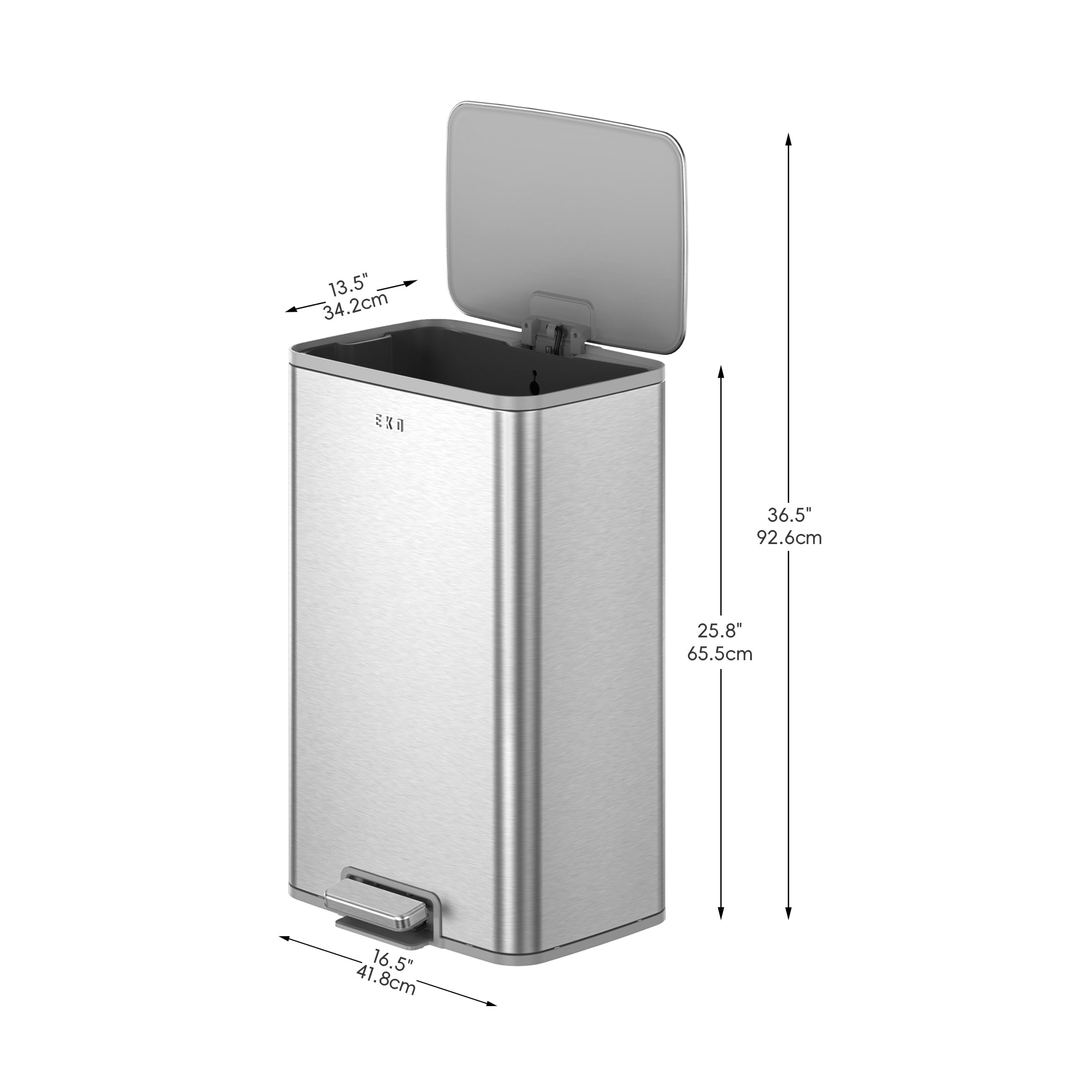EKO Marina Kitchen Trash Can, 13.2 Gallon Stainless Steel Step Garbage Bin with Soft Close Lid, Matte Silver with Sample Trash Bags Included