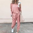 thumbnail image 1 of Faithtur Women Autumn Casual Sportswear Set Solid Color Long Sleeve O-neck Pullover+Drawstring Trousers Lady Spring Tracksuit Outfit, 1 of 5