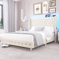 thumbnail image 4 of Queen LED Upholstered Velvet Diamond Button Tufted Bed Frame with USB & Type-C,Dark Grey - Queen Size, 4 of 21