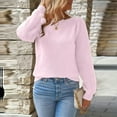 thumbnail image 4 of Duoif Women's Sweaters Women's Fall Solid Color Sweater - Puff Sleeve Knitted Jumper Sweaters for Women Light Violet M, 4 of 6