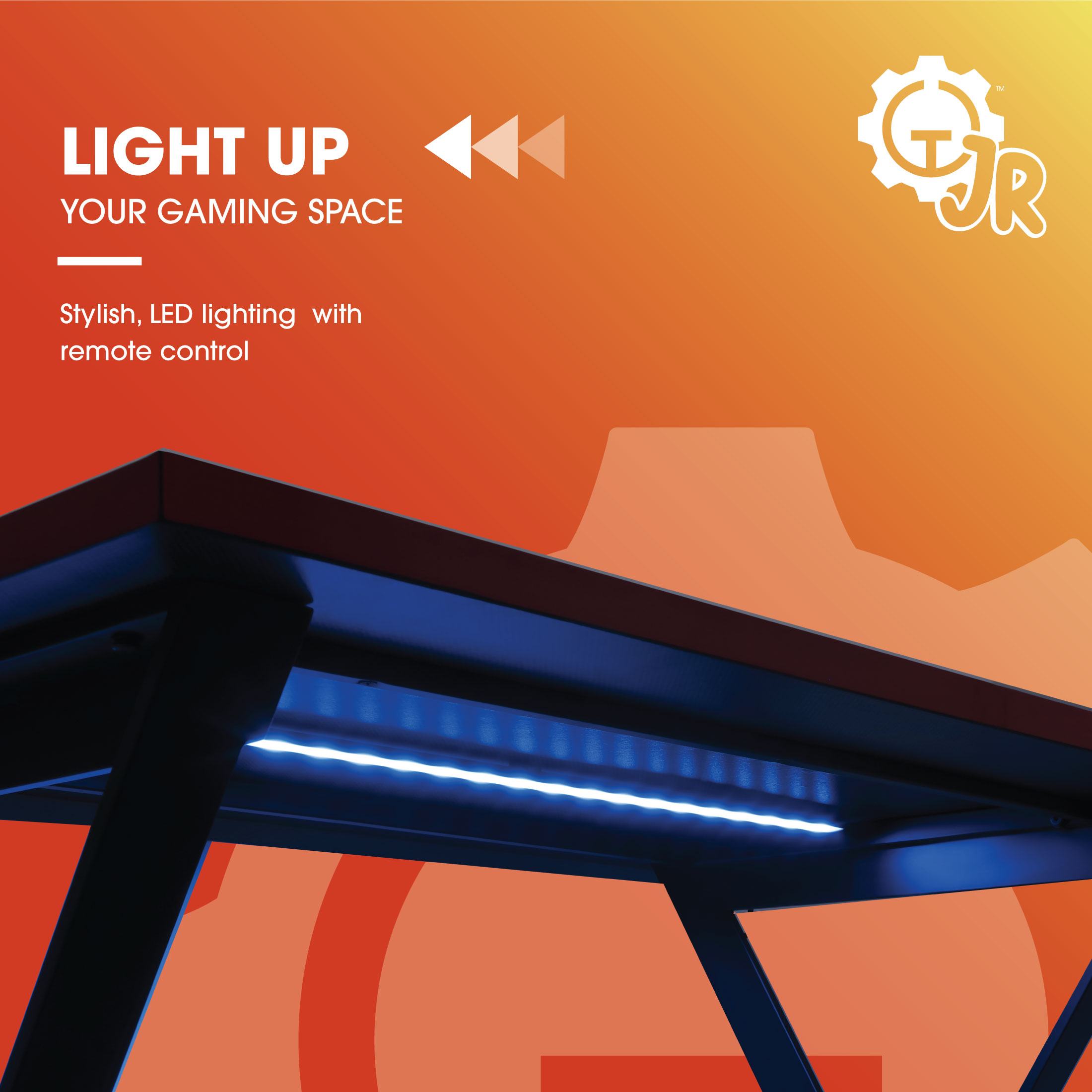 Gamer Gear Jr. Gaming Desk with LED Lighting, Teens and Kids, Red and Black