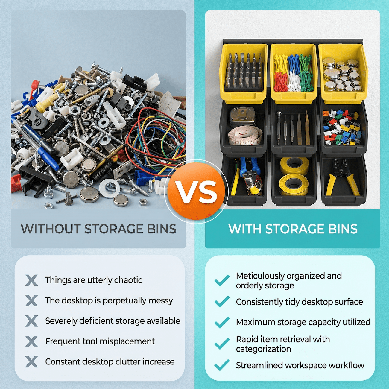 Wall Mounted Storage Bins 30PCS, Garage Storage Bins with Pegboard, Small Parts Organizer, Plastic Bolt Bin Screw Organizer, Nut & Bolt Hardware Organizer for Workshop Garage (Yellow & Black)
