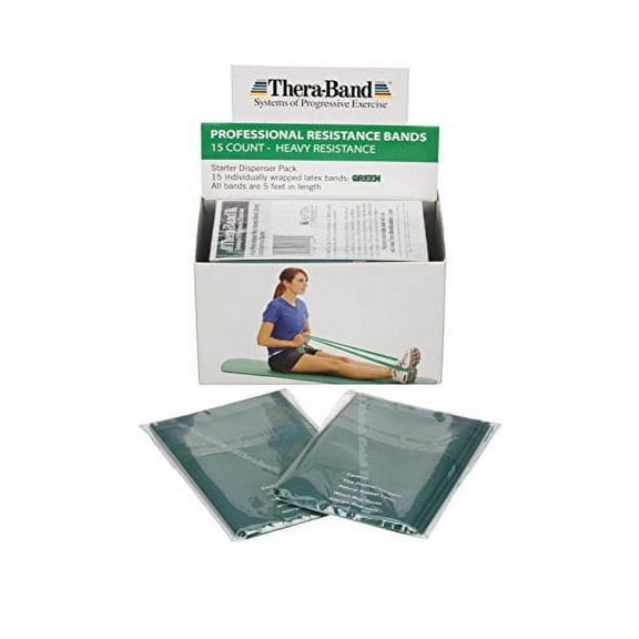 THERABAND Resistance Bands, Level 4, Heavy Green, 4.6 lbs Resistance, 5 Foot, 15 Count