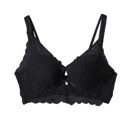 Yyeselk Lace Bra for Women Wireless Push Up Cross Plunge Bra Full Coverage Lift Up Bras Soft Comfortable Daily Bra Black 32