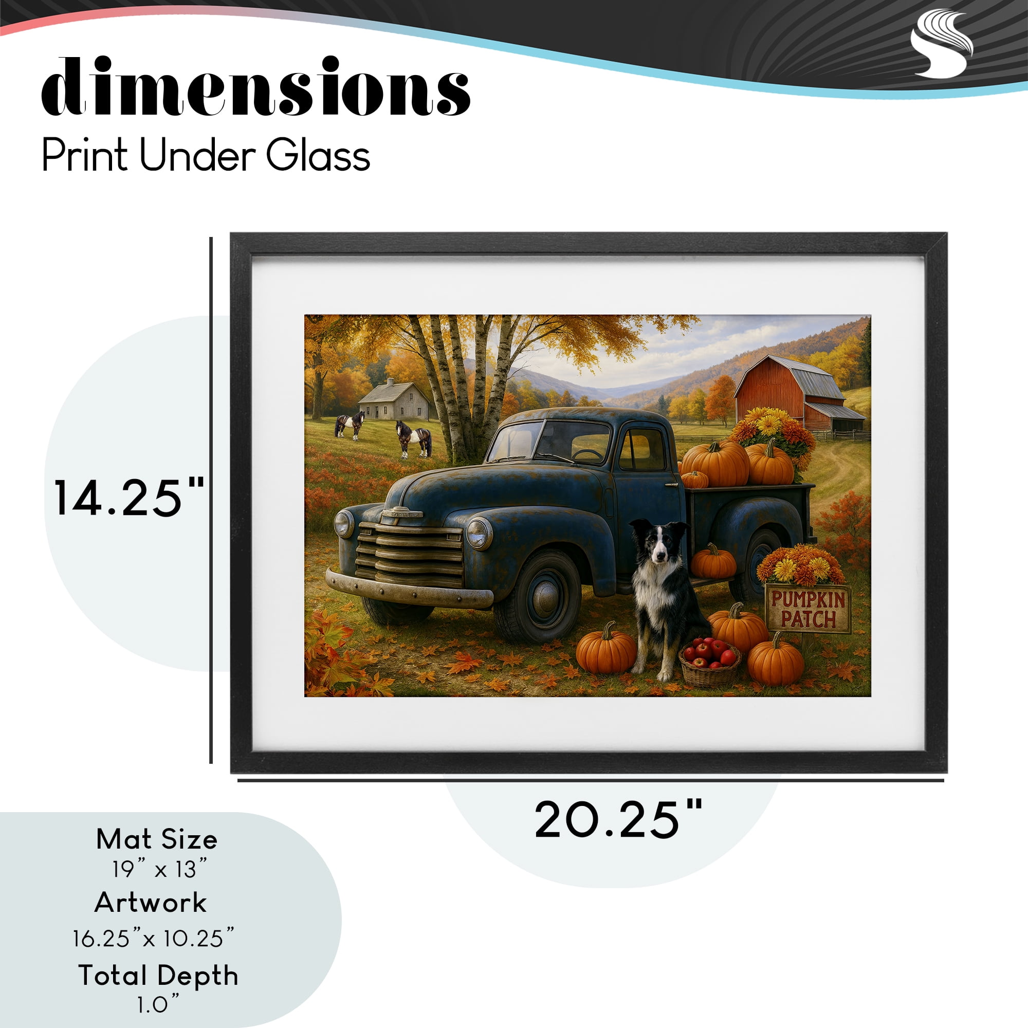 Autumnal Farmland Collie Dog Black Framed Print Under Glass, design by Tom Crehan
