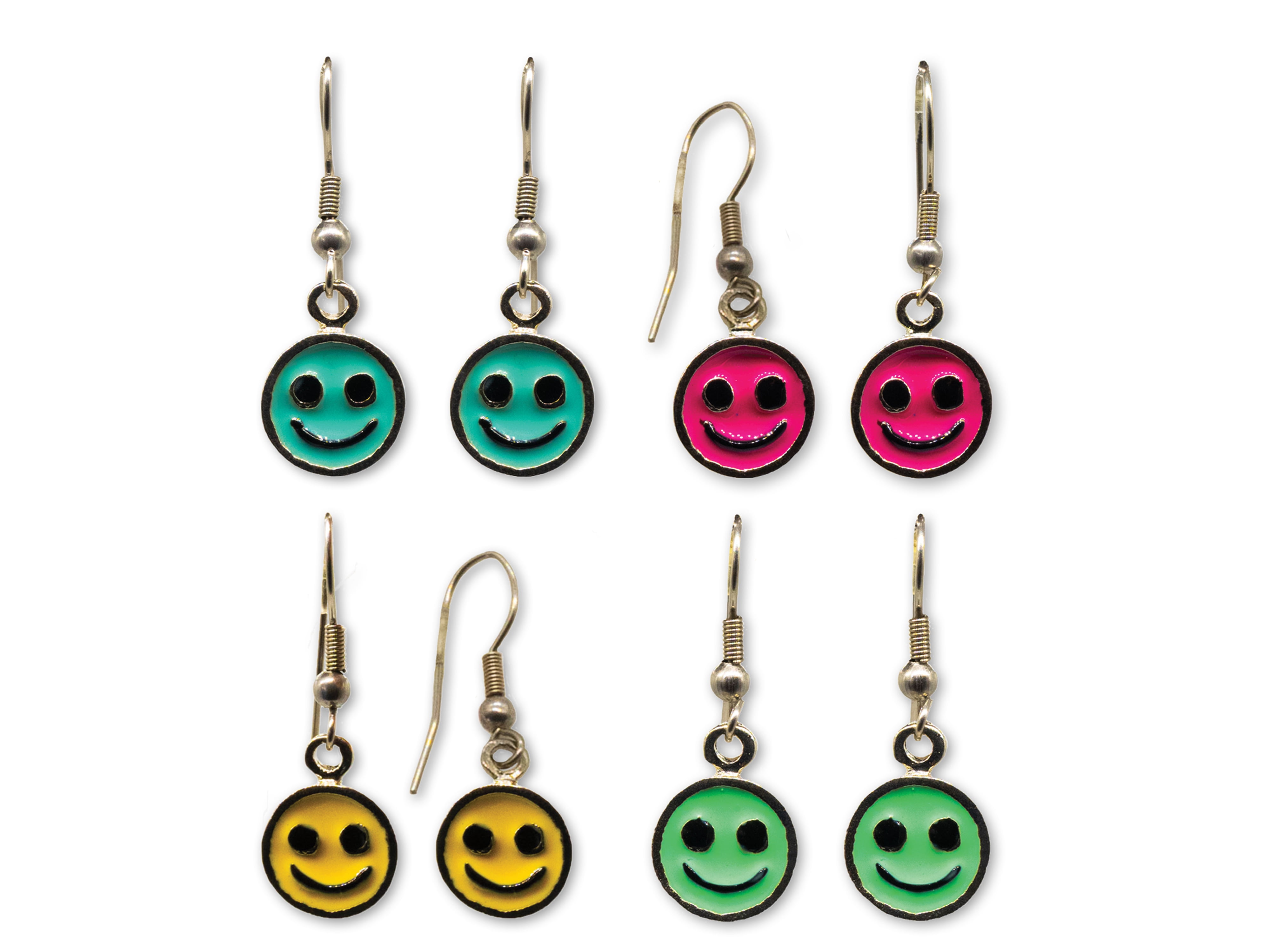 4 Pairs Smiley Face Earrings Set for Women, Y2K Earring Pack, Emoji Dangle Hook Kawaii Aesthetic Earring Sets Party Favors