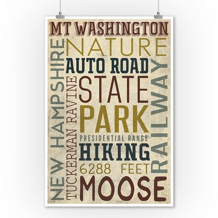 Lantern Auto Mt. Washington Auto Road, New Hampshire - Typography - Lantern Press Poster (9x12 Art Print, Wall Decor Travel Poster) ()