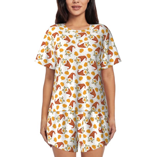 Fotbe Gnomes Autumn Conjunto de Pijama Estampado para Mujer, 2 Piezas, Ropa de Dormir con Camiseta de Manga Corta y Shorts Suaves-Medium