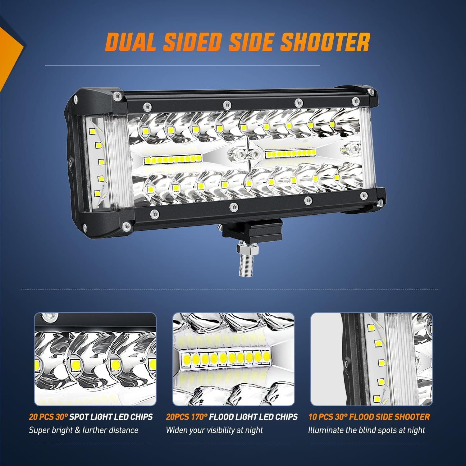 Nilight Side Shooter LED Light Bar 2PCS 7inch Triple Row Spot Flood Combo Lights Led Work Light with Wiring Harness Kit for off Road Fog Light Driving Light on Truck SUV ATV UTV