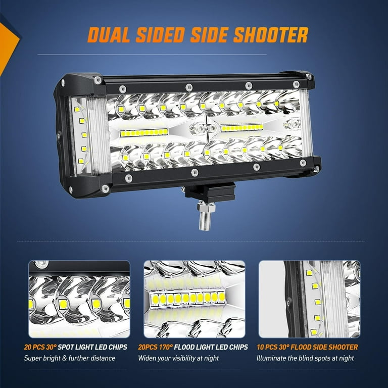 Nilight Side Shooter LED Light Bar 2PCS 7Inch Triple Row Spot