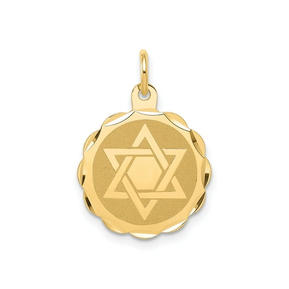 14k Yellow Gold Star of David Pendant Necklace for Men and Women, Polished Round Medallion, Jewish Religious Symbol, Hebrew Faith Jewelry, Spiritual Gold Accessory