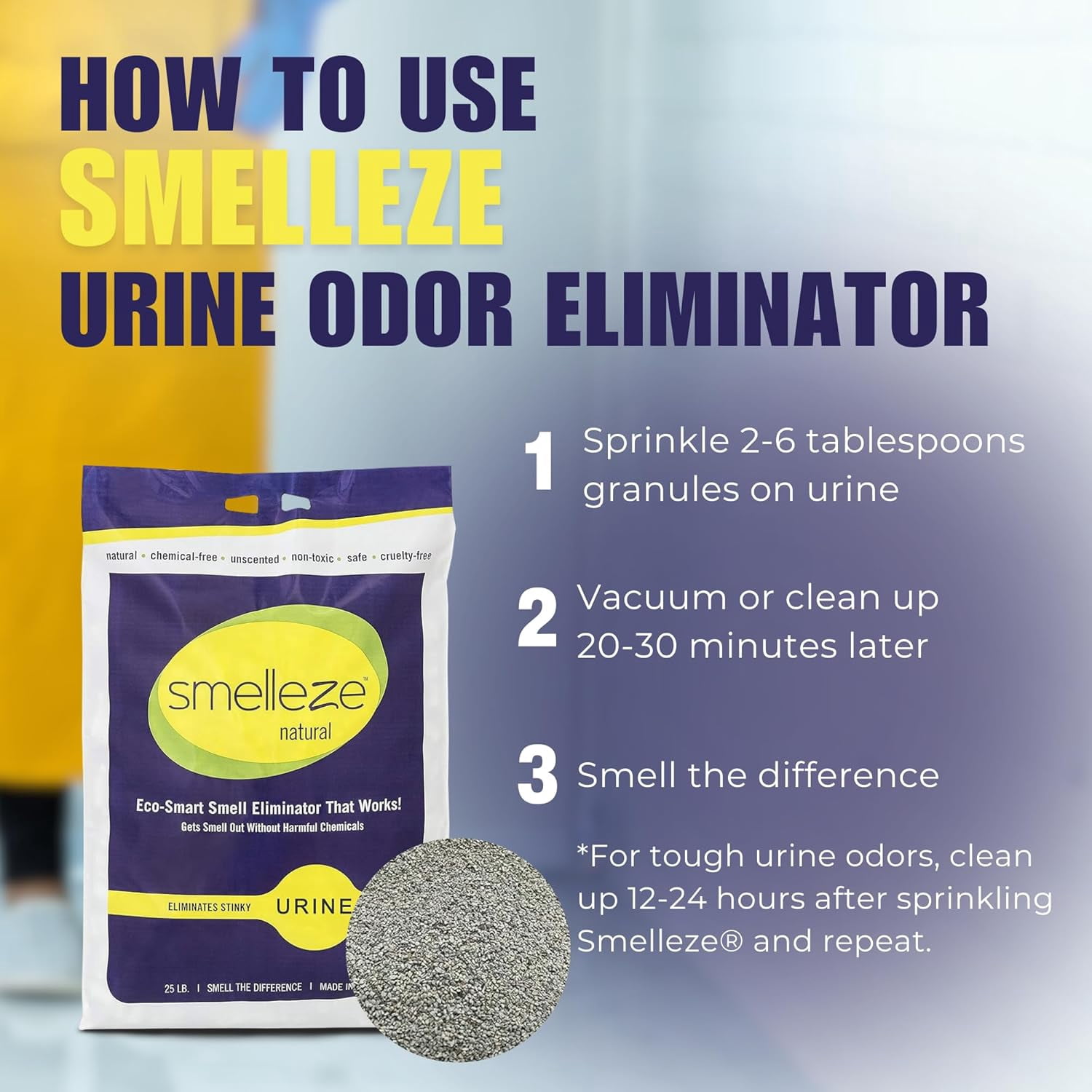 SMELLEZE Natural Urine Smell Deodorizer Granules: 25 lb. Bag Sprinkle 2-6 Tablespoons/Sq. Ft.