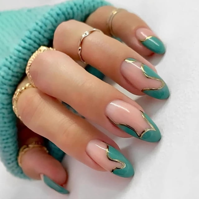 24 piezas de uñas a presión, uñas postizas de ataúd mediano, uñas postizas con pegamento para mujeres y niñas