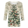 thumbnail image 5 of JSheng Christmas 3/4 Sleeve Tops for Women Women's Loose Fashionable Christmas Printed Round Neck Pullover T-shirt Top Green L, 5 of 5
