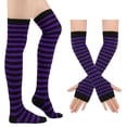 thumbnail image 2 of Striped Thigh High Socks and Fingerless Arm Warmers Set for Women, Halloween Cosplay and Holiday Party Costume Accessories, Over Knee High Stockings with Matching Gloves, 2 of 6