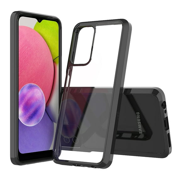 Xpm Case for Samsung Galaxy A03S Hybrid Transparent Clear Acrylic Back Hard PC Soft TPU Full Protective Bumper Extra Shock-Absorb Cover for Galaxy A03S - Black
