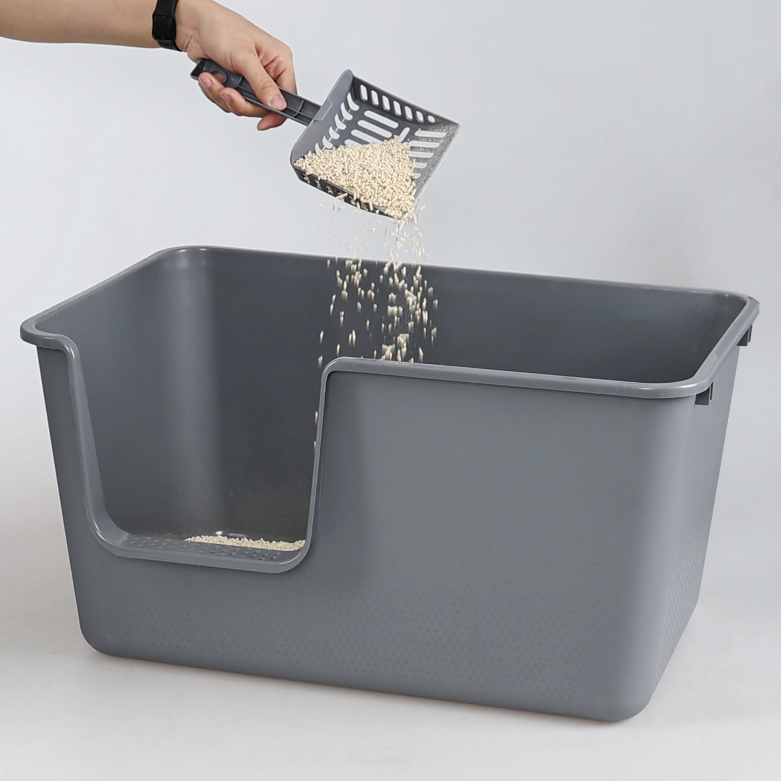 Uumitty Set of 4 Large Open High Sided Cat Litter Box, Standard Litter Pan for Small & Big Cats, Non Stick Surface, Easy to Clean