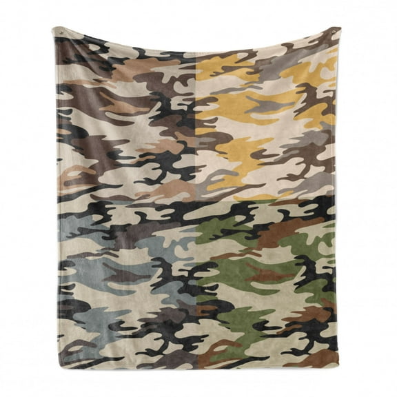 Camo Soft Flannel Fleece Throw Blanket, Camouflage Patterns in 4 Different Colors Going Undercover Combination Illustration, Cozy Plush for Indoor and Outdoor Use, 50" x 60", Multicolor, by Ambesonne