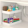 thumbnail image 1 of Under Sink Organizer, 2 Tier Under Sink Storage Organizer, Bathroom Standing Rack, Bath Collection Slide-out Baskets with Hooks, Multi-purpose Storage Shelf for Bathroom Kitchen, White, 1 of 7