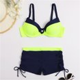 thumbnail image 4 of Swimsuit Women Two Piece Tummy Control Solid Color Bikini Set Push Up Beachwear Tummy Control Padded Swimwears Tankinis Set Plus Size Bathing Suit For Women With Shorts, 4 of 7