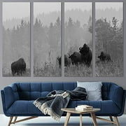 Color-Banner 4 Pieces Modern Canvas Wall Art Animals Walking Into Distance for Living Room Home Decorations - 12"x32"x4 Panels