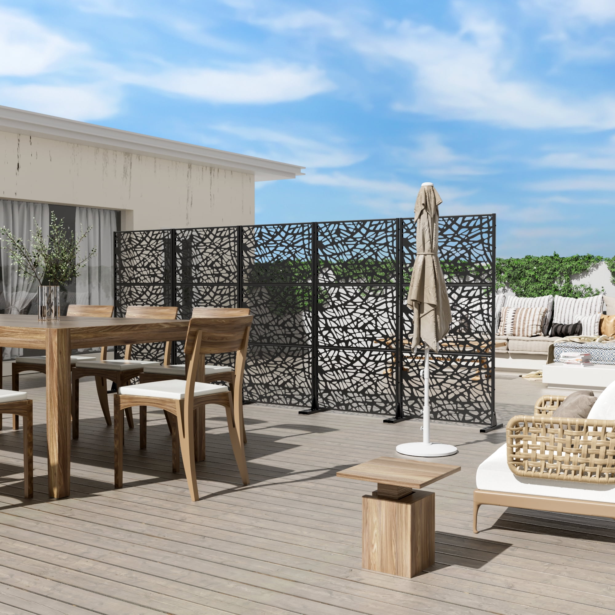 MAYEERTY Outdoor & Indoor Metal Panel Screen, Heavy-Duty Decorative Partition,Black