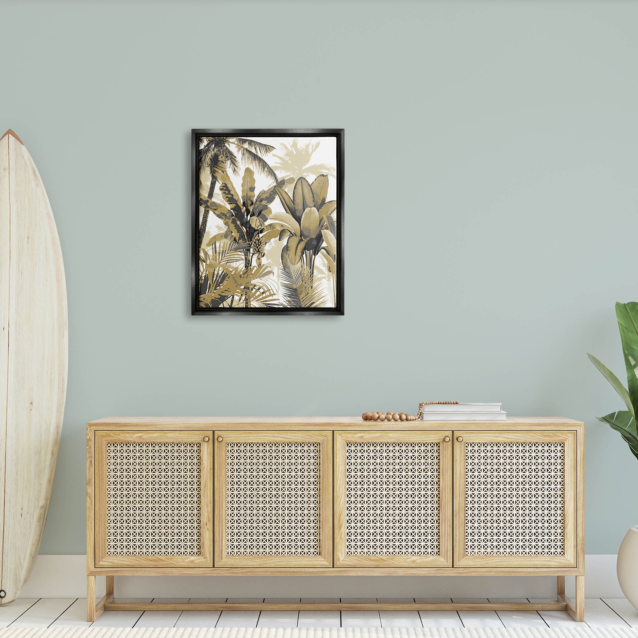 Tropical Varied Layered Palms Botanical & Floral Graphic Art Jet Black Framed Art Print Wall Art