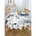 thumbnail image 5 of Gradient Blue Flower Round Tablecloth 54 inches Watercolor Country Spring Blue Floral Butterfly Waterproof Oil-Proof Table Cloth Round Table Cover for Holiday Party Picnic Dinner Decor Indoor Outdoor, 5 of 9