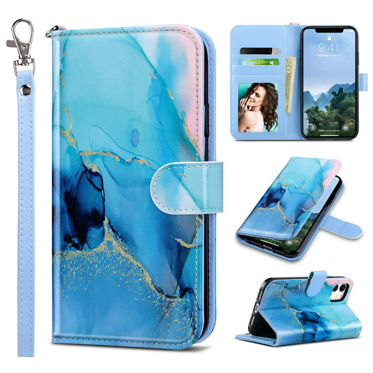 iPhone 11 Wallet Case for Women Girls, Flip Kickstand with Card Holder Shockproof Phone Case for Apple iPhone 11 inch, Abstract Blue - Walmart.com