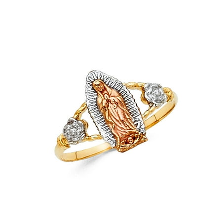 - FB Jewels 14K White Yellow and Rose Three Color Gold Our Lady of Guadalupe Virgin Mary Ring Size 5.5
