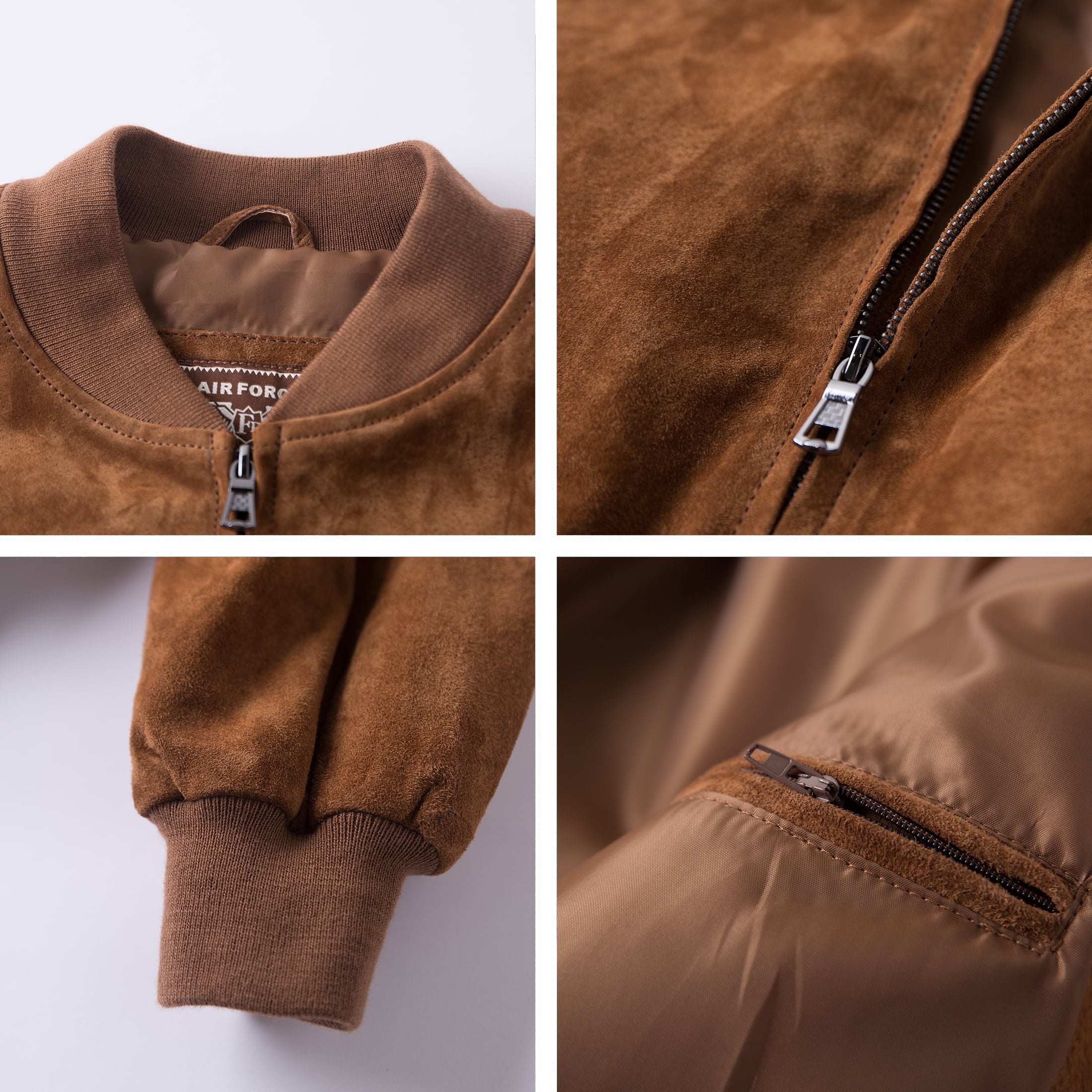 Men's Baseball Leather Jacket Vintage bomber Suede Jackets (XL, Brown)