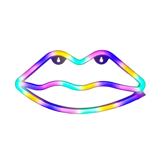 LED Neon Sign Night Light Battery and USB Powered Signs Neon Lamp Decorative Neon Sign Wall Lamp (Lips)